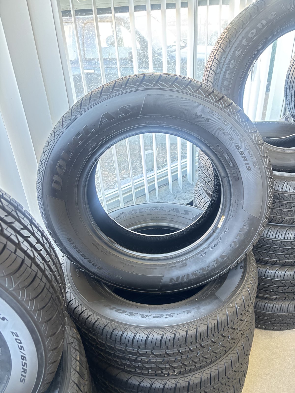 Falken tires stacked in the shop